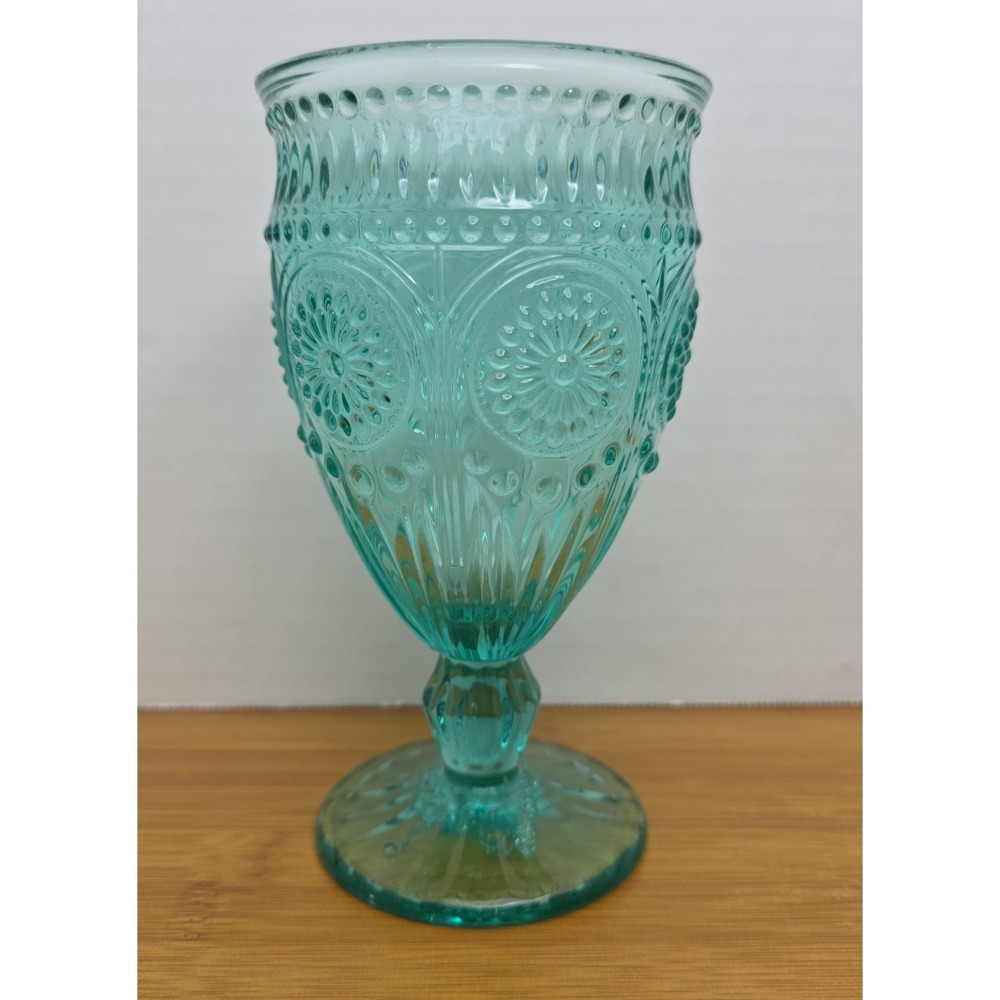 The Pioneer Woman ADELINE Turquoise Blue/Green Glass Footed 12 oz. Water Goblet